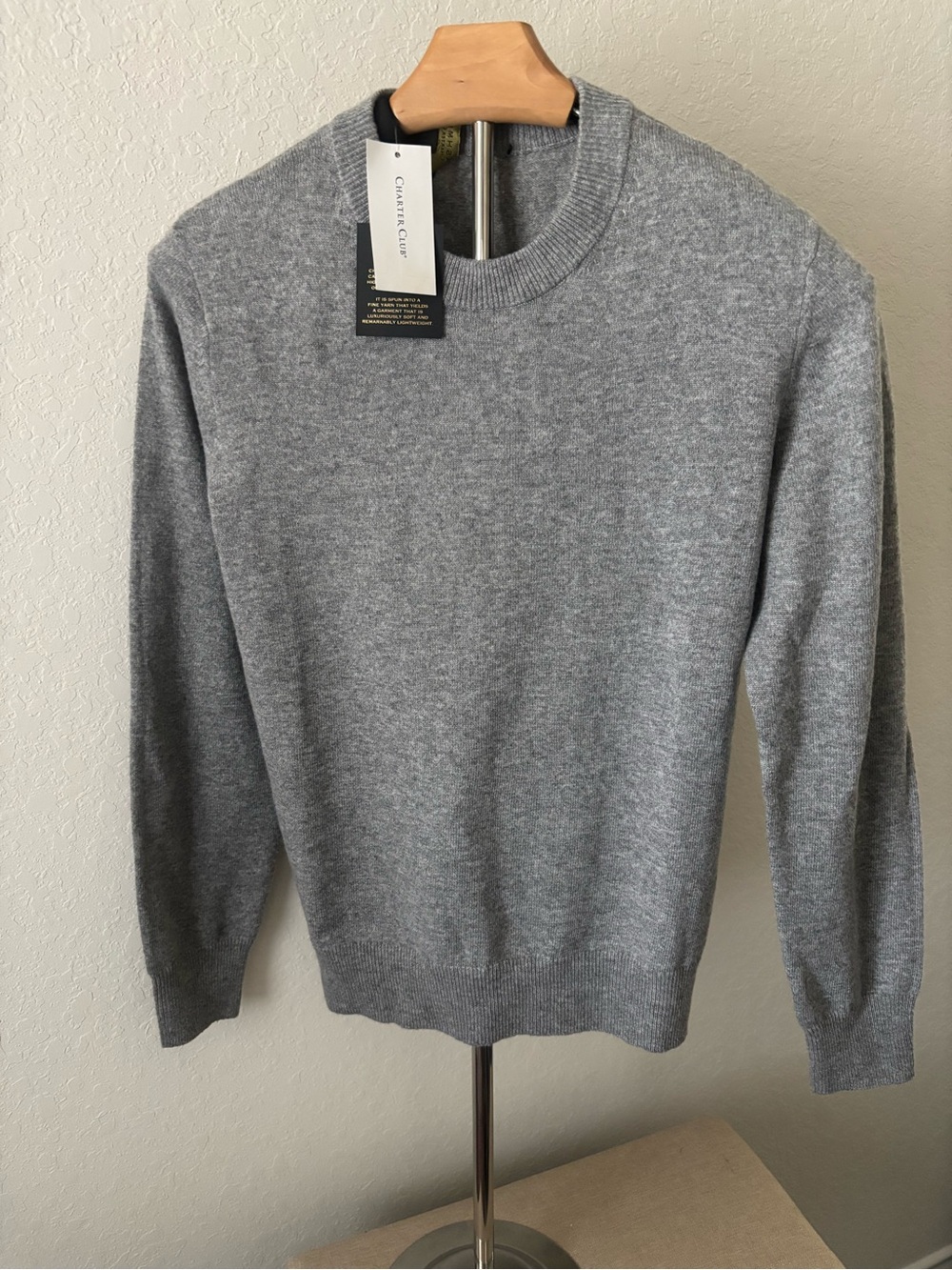 NWT Charter Club Luxury 100% Cashmere Sweater Gray Oversized Crewneck Womens XS